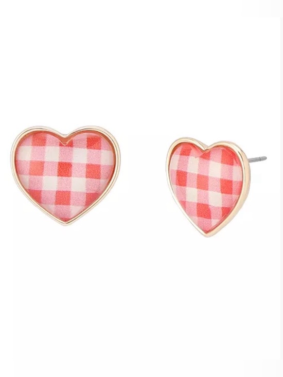 Betsey Johnson Jewelry - Betsey Johnson Backyard Gingham Heart Stud Earrings